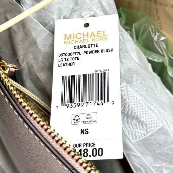 Michael Kors Charlotte Large Leather Top-Zip Tote Bag - Powder Blush - Picture 9 of 10